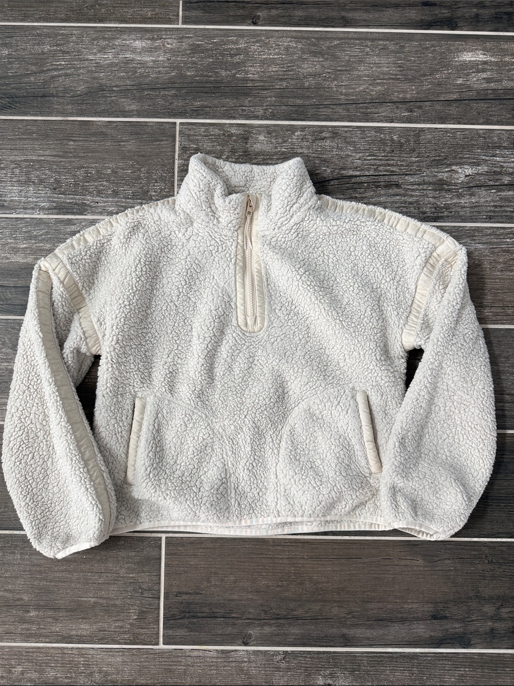 Athleta Cream Sherpa Half Zip Pullover Jacket